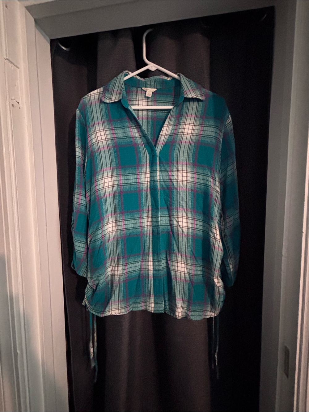 Cato Teal and White Plaid Button-Down Shirt